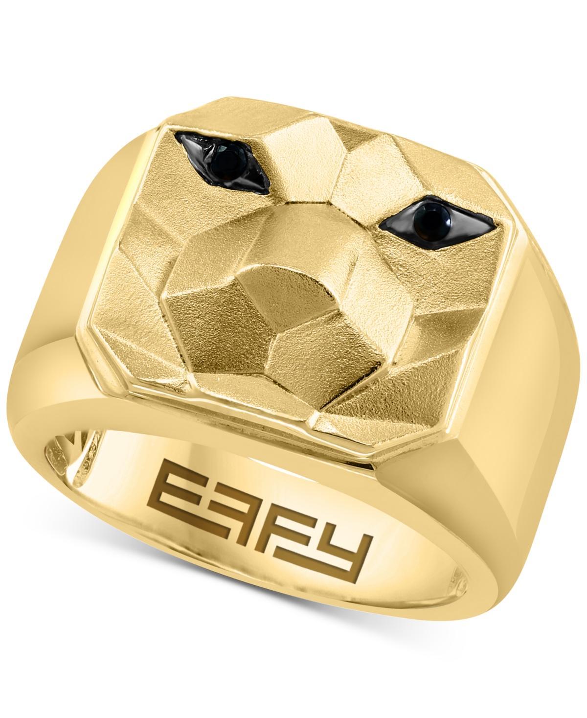 Effy Mens Black Spinel Lion Ring (1/10 ct. t.w.) in 14k Gold-Plated Sterling Silver Product Image