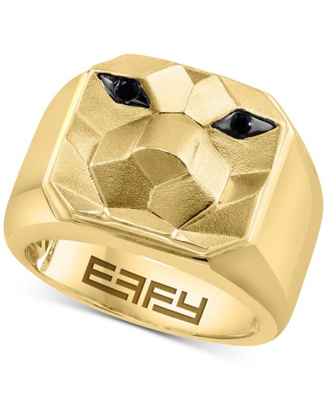 Effy Mens Black Spinel Lion Ring (1/10 ct. t.w.) in 14k Gold-Plated Sterling Silver Product Image