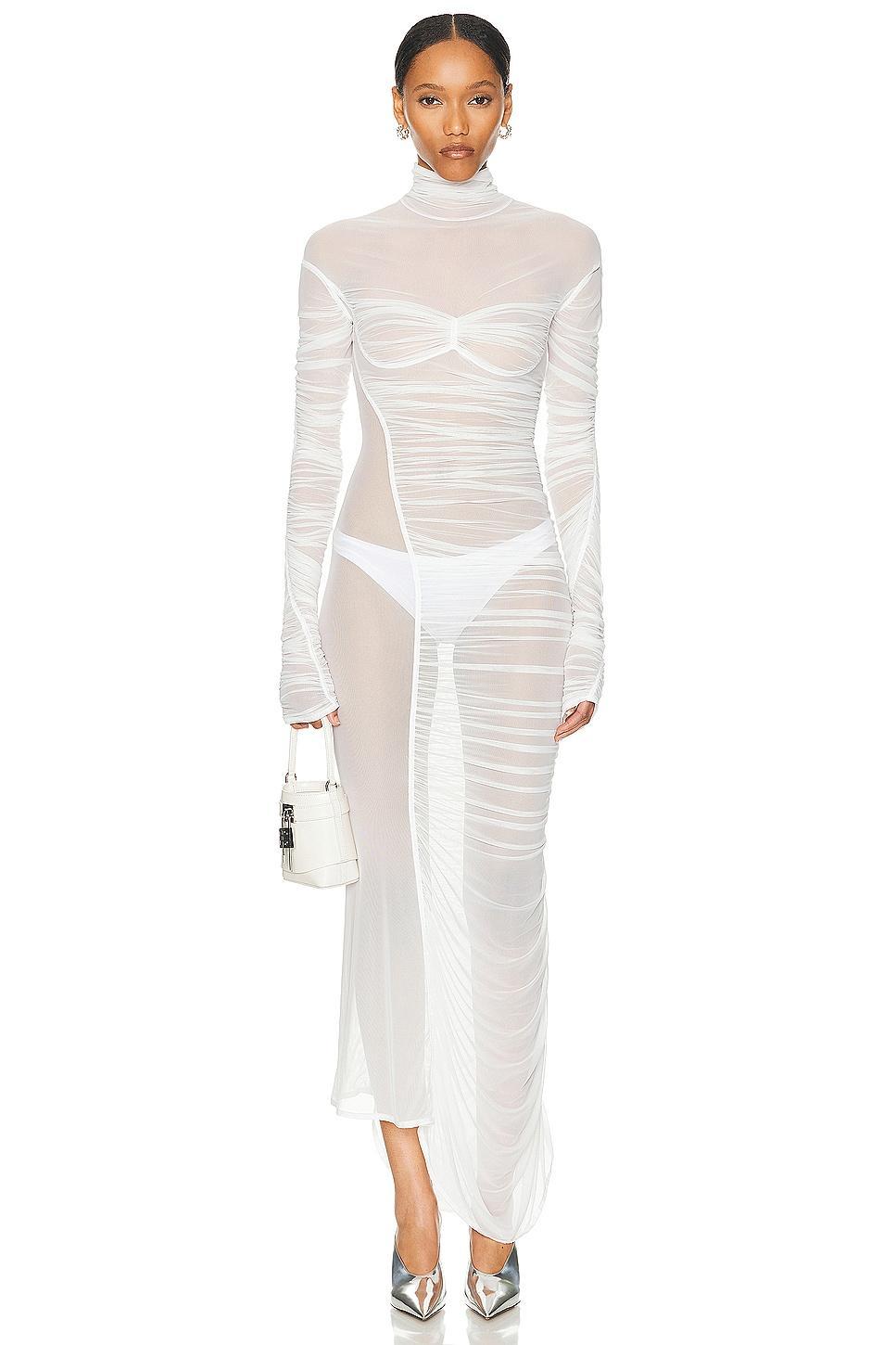 Mugler Mesh Long Dress in White Product Image