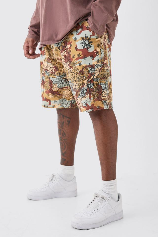 Plus Fixed Waist Camo Twill Cargo Short | boohooMAN USA Product Image