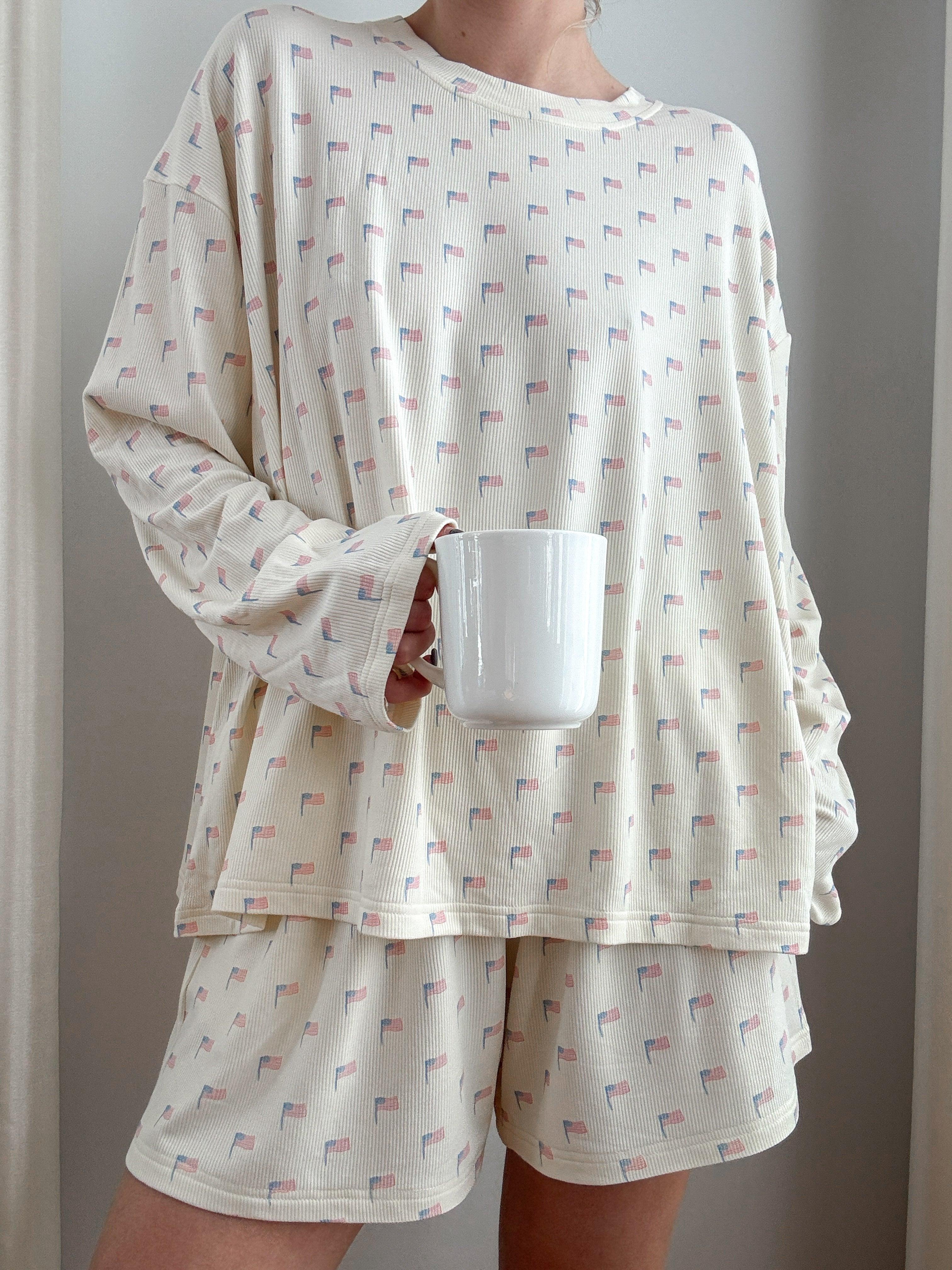 American Flag Pajama Pattern Top (white) Product Image