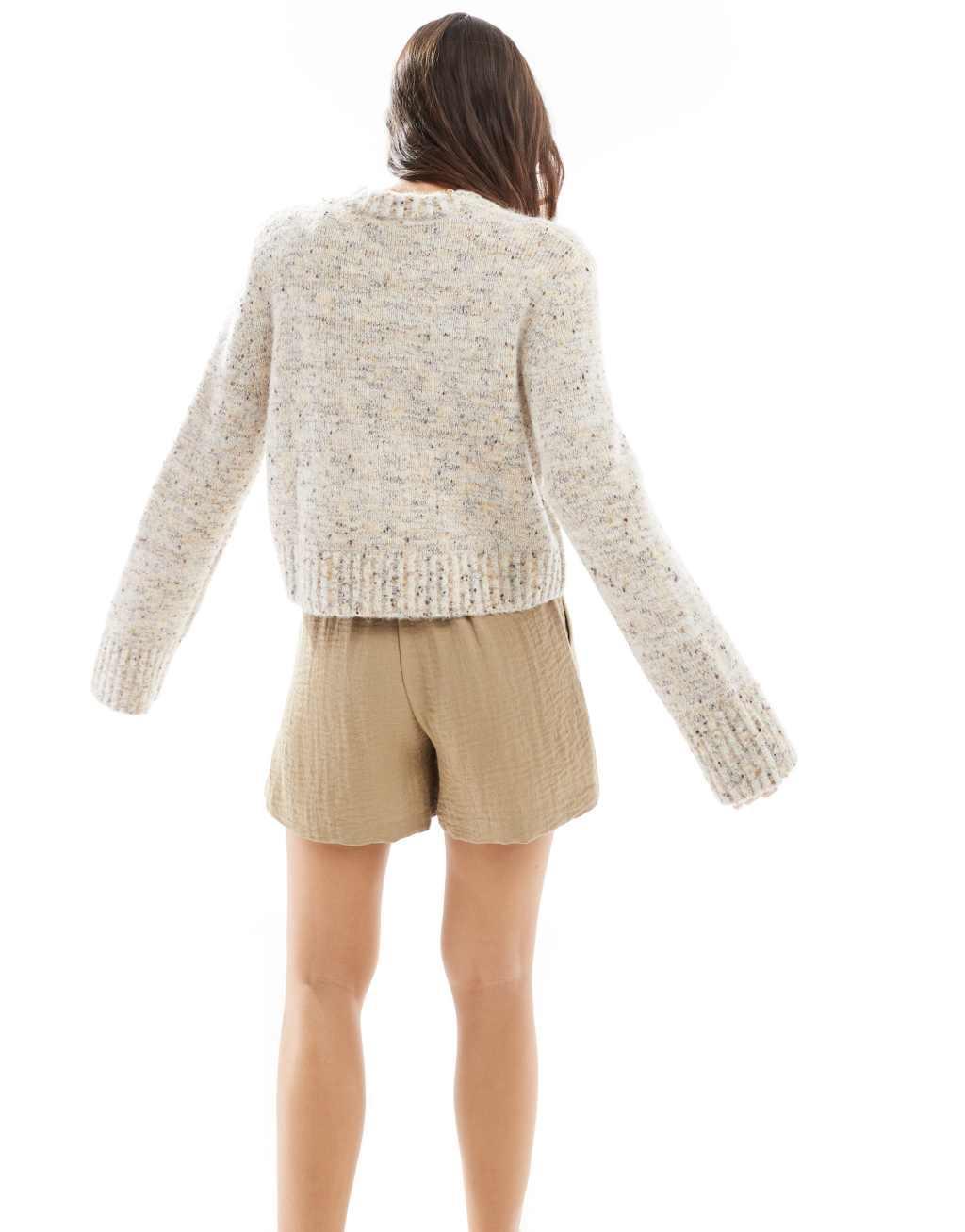 & Other Stories alpaca blend textured knit cardigan in beige melange Product Image