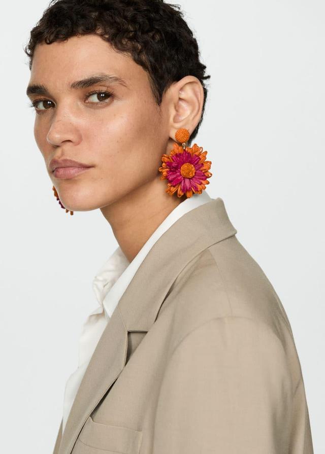 MANGO - Flowers raffia earrings - One size - Women Product Image