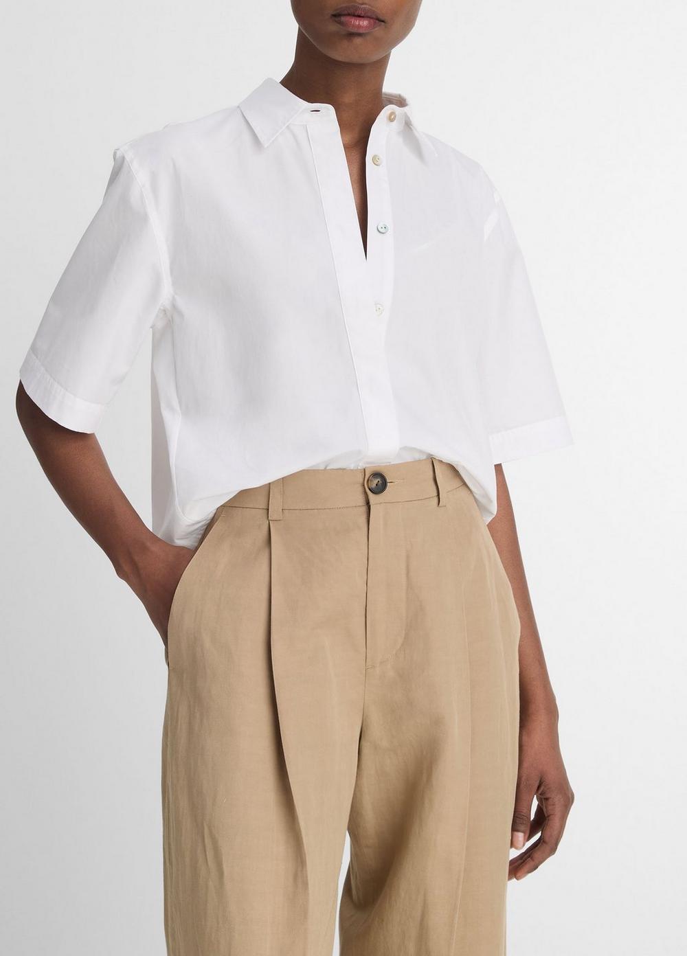 Cotton Short-Sleeve Cropped Shirt Product Image