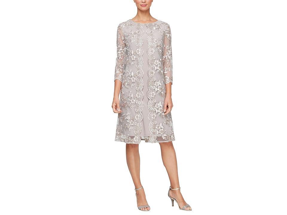 Alex Evenings Short Embroidered Mock Dress with Illusion Sleeves Women's Dress Product Image