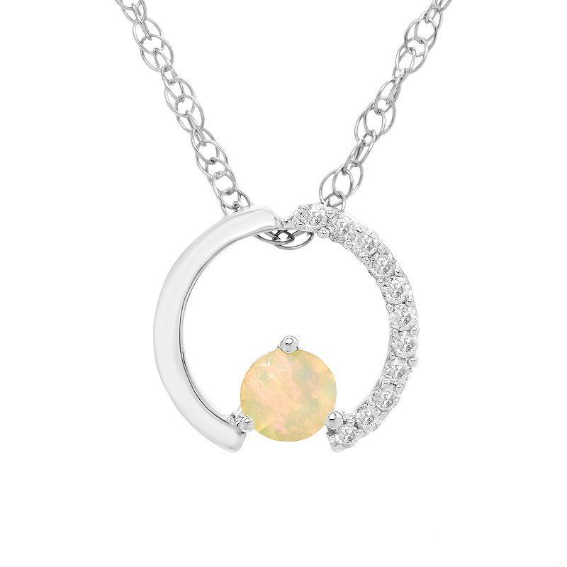 Boston Bay Diamonds Sterling Silver Gemstone & 1/10 Carat T.W. Diamond Circle Pendant Necklace, Womens White Product Image