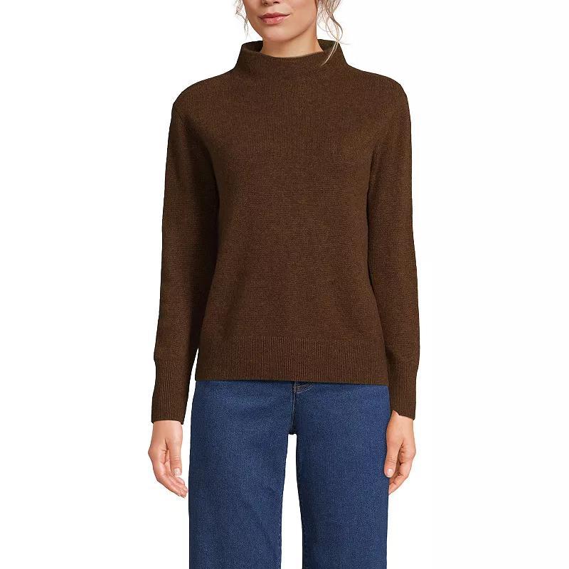 Womens Lands End Cashmere Funnel Neck Sweater Dark Carob Grey Product Image