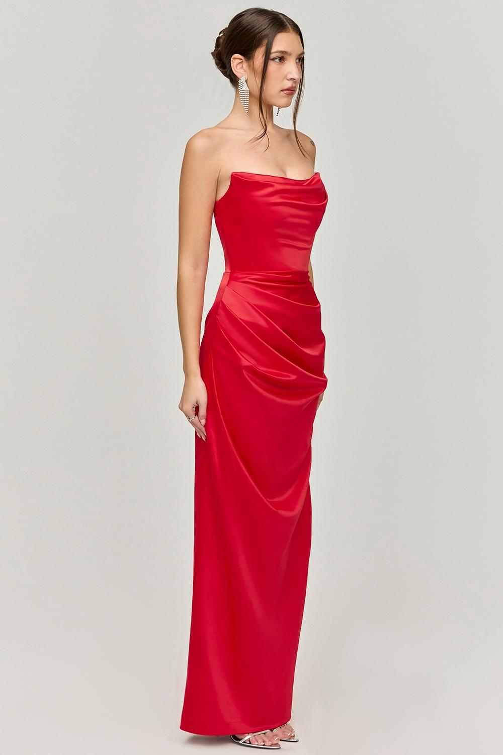 Adrienne Scarlet Satin Strapless Gown Product Image