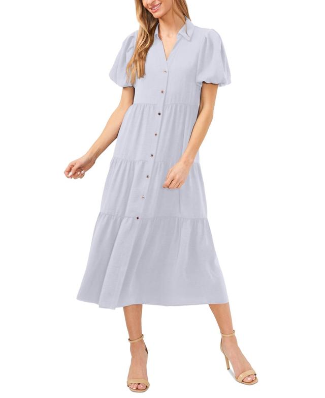 CeCe Womens Collared Short-Sleeve Tiered Shirtdress Product Image