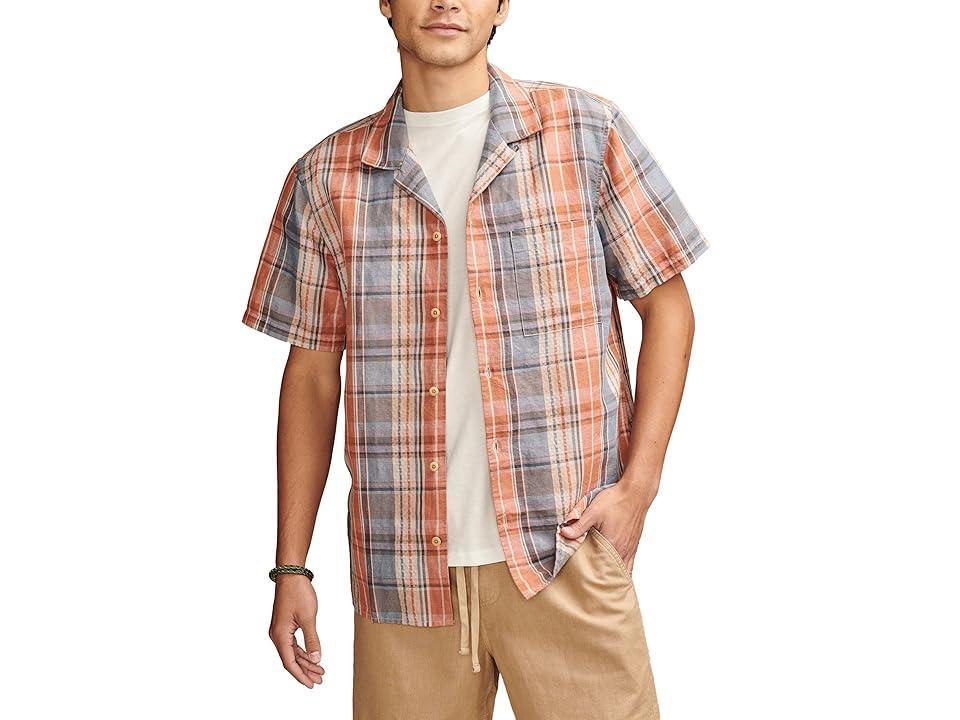 Lucky Brand Mens Plaid Linen Camp Shirt - Blue Product Image