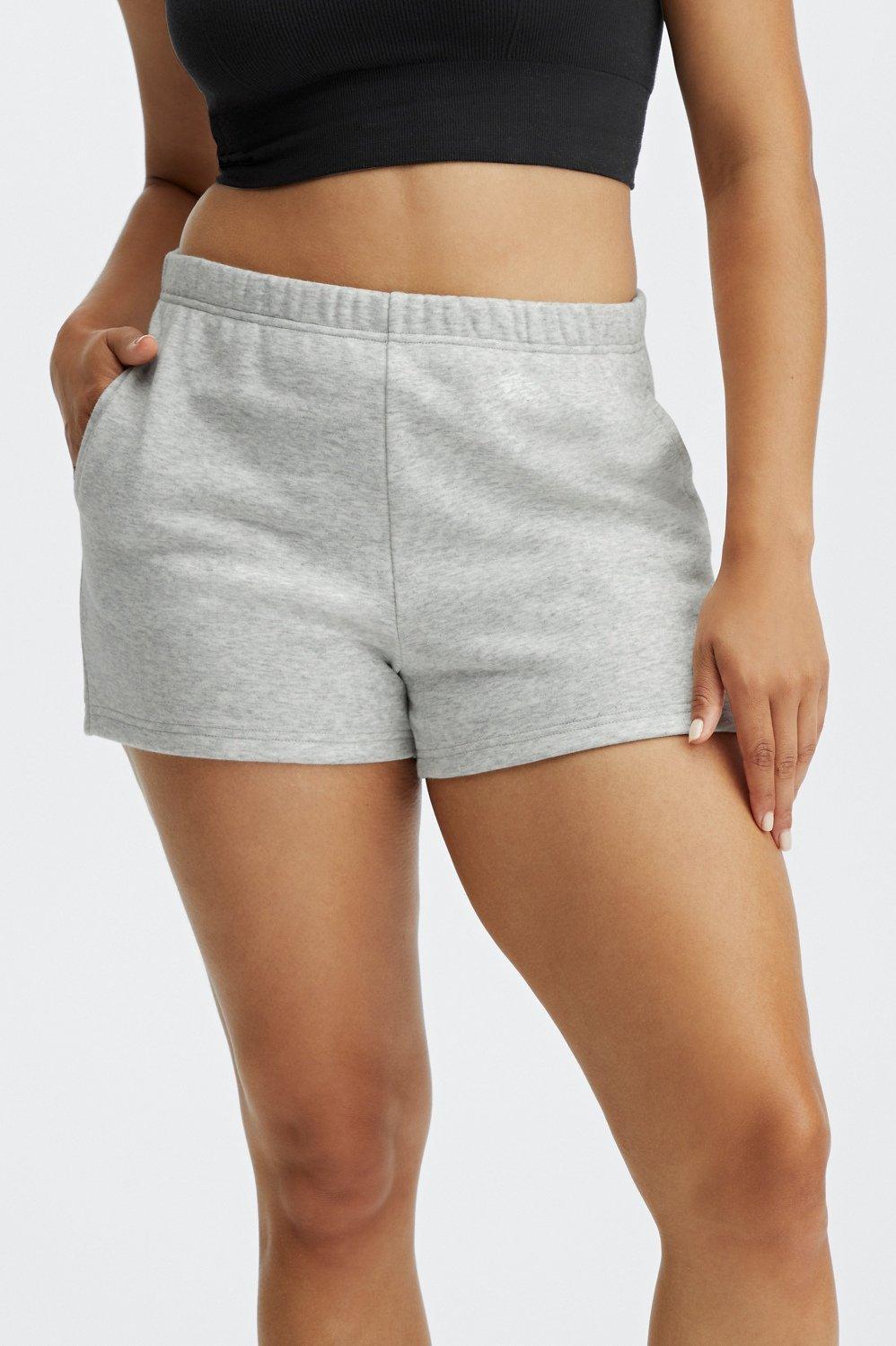 Fabletics Go-To High-Waisted Slim Sweatshort Womens Light Grey Heather Size L Product Image