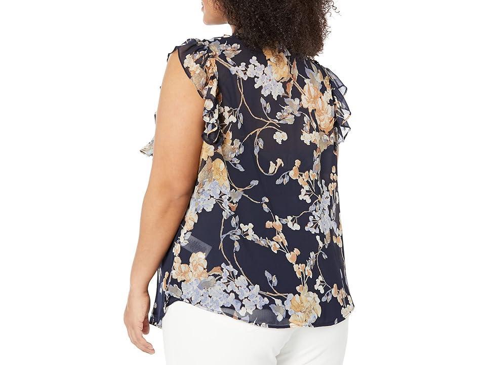 Lauren Ralph Lauren Plus Size Floral Georgette Sleeveless Shirt (Navy Multi) Women's Clothing Product Image