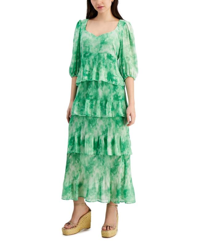 Taylor Womens Printed Tiered A-Line Midi Dress Product Image