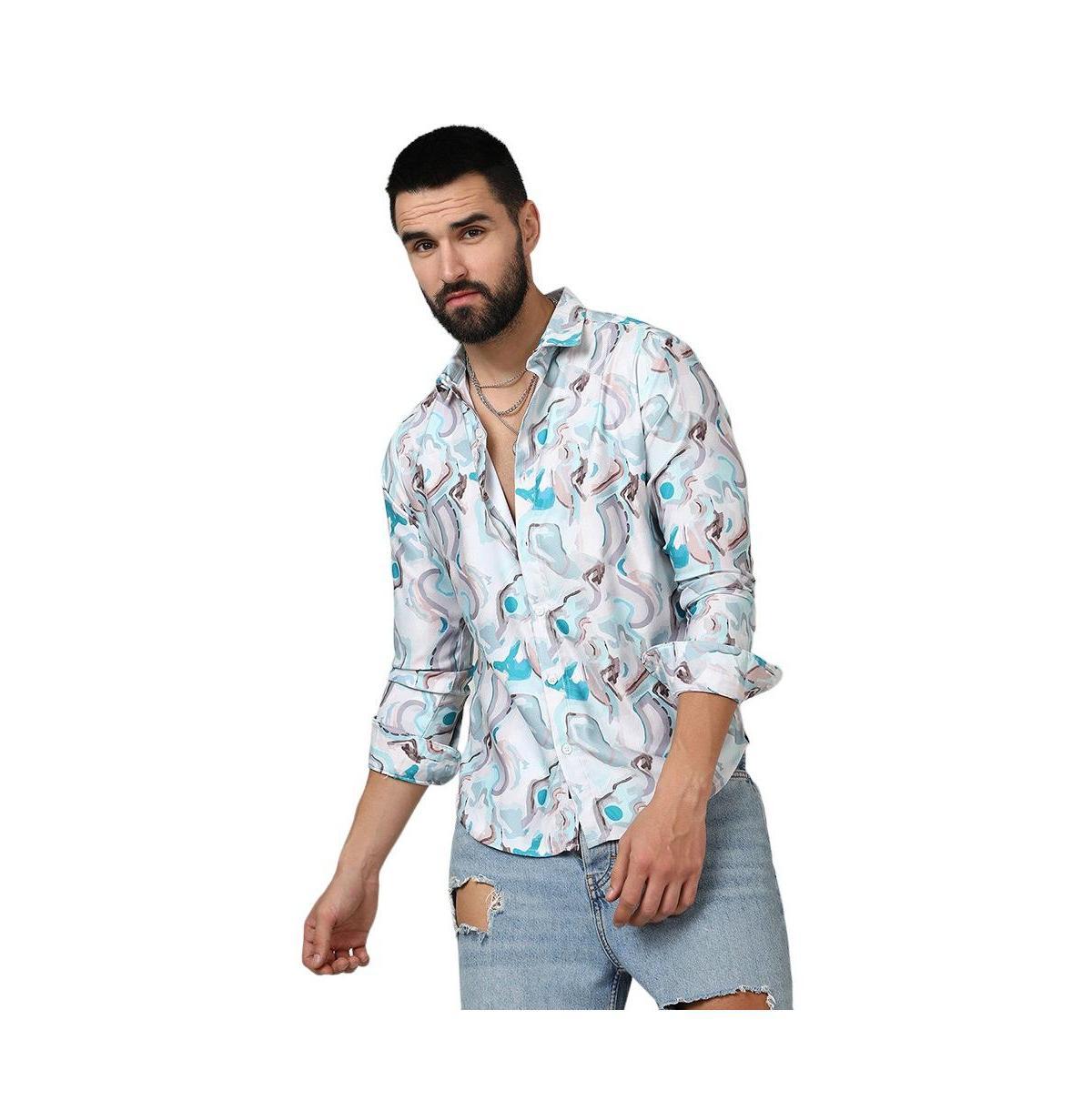 Campus Sutra Mens Sky Blue & Ivory White Fluid Fade Shirt Product Image