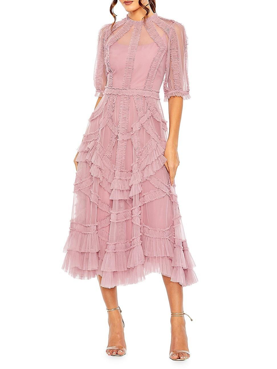 Womens High-Neck Gathered Tulle Midi-Dress Product Image