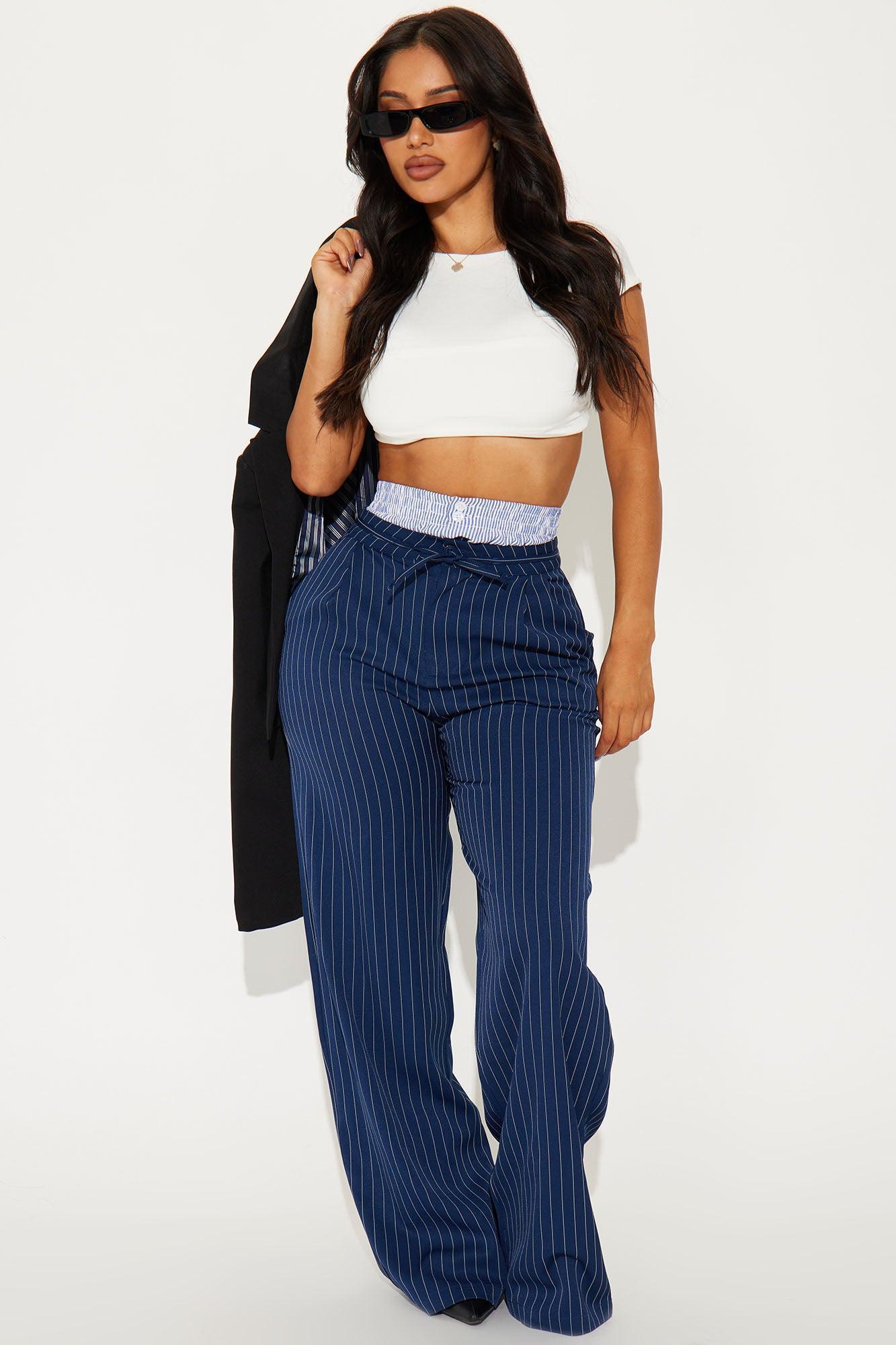 Nathalie Double Waistband Pinstripe Trouser - Navy/combo Product Image