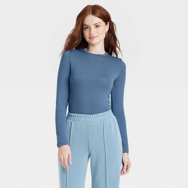 Womens Long Sleeve Brushed Knit T-Shirt - A New Day Blue Product Image