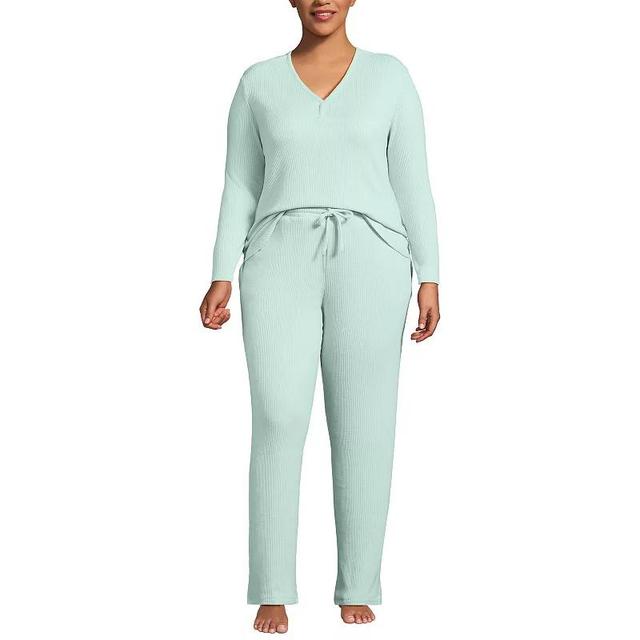 Plus Size Lands End Long Sleeve V-Neck Pajama Top & Pajama Pants Set, Womens Product Image