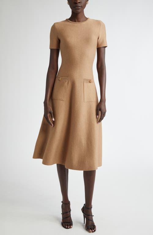 OSCAR DE LA RENTA Button-detailed Knit Midi Dress In Cafe Au Lait Product Image