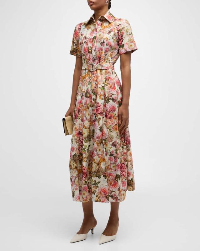 Leighton Floral-Print Short-Sleeve Belted Midi Shirtdress Product Image