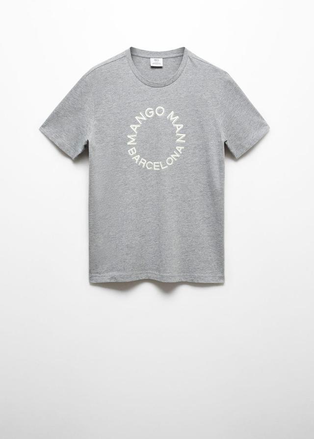 MANGO MAN - 100% cotton logo t-shirt medium heather grey - M - Men Product Image