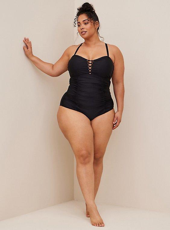 Slim Fix Wireless Lattice Front One Piece Swimsuit Product Image