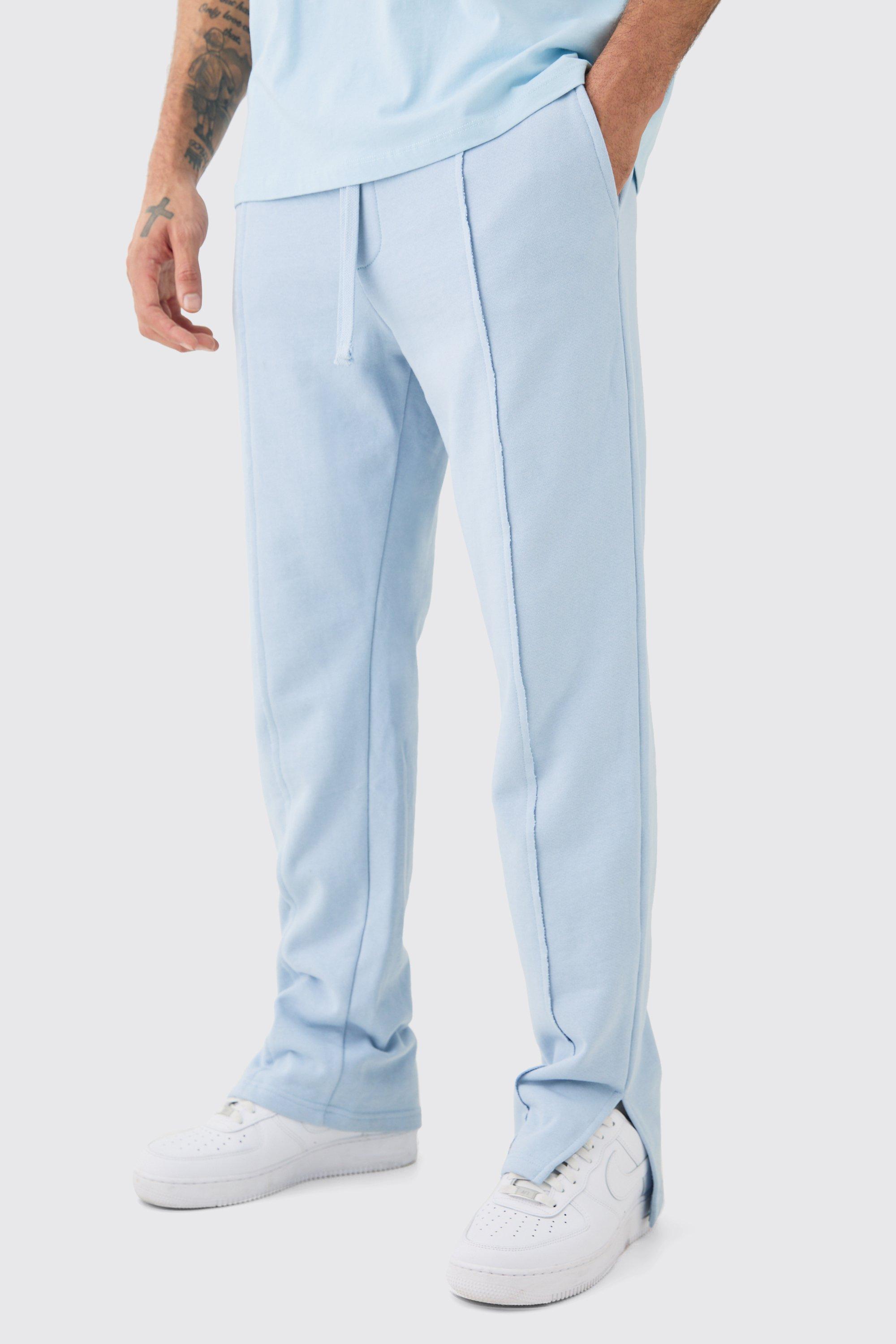 Mens Blue Regular Fit Split Hem Heavyweight Jogger, Blue Product Image