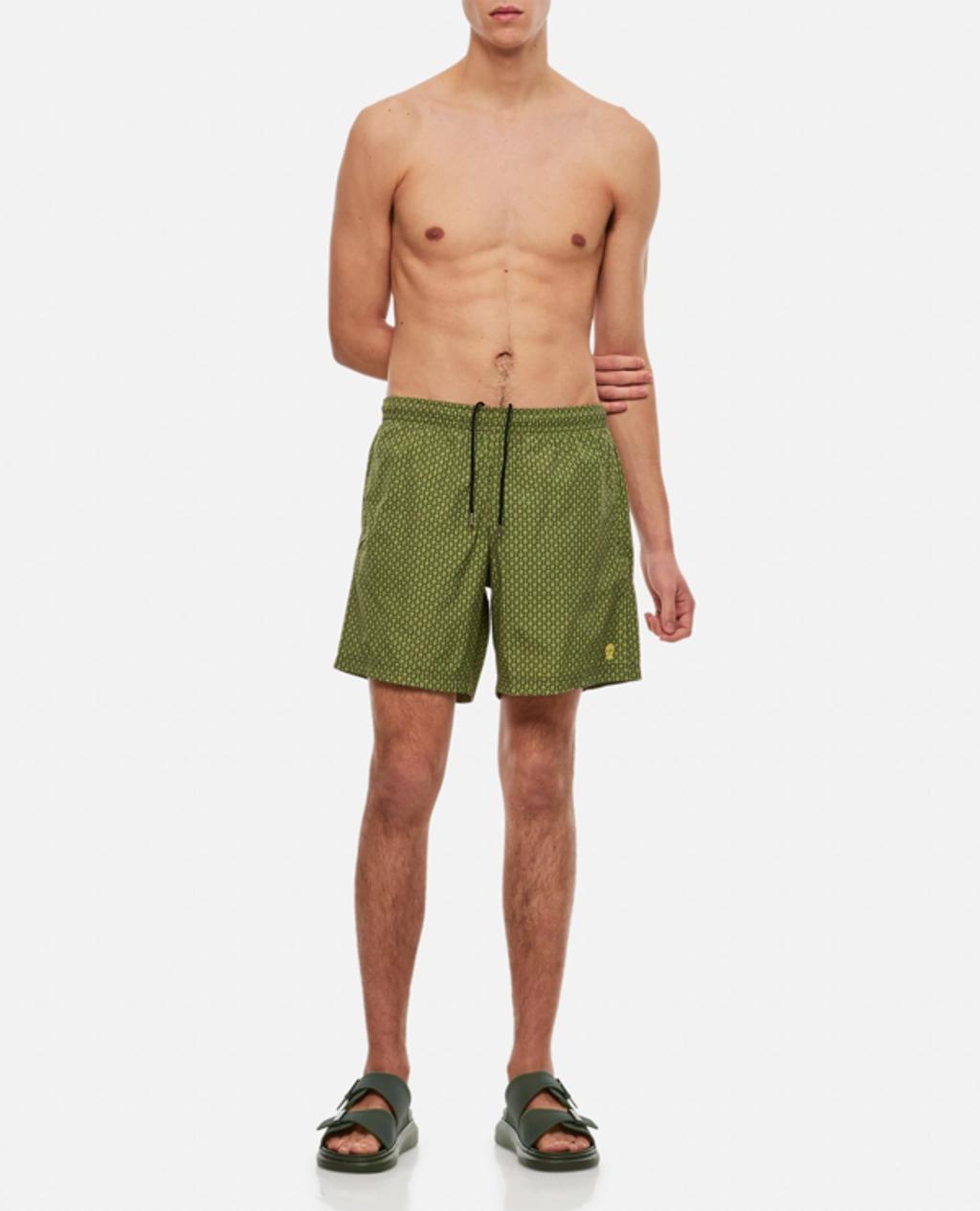 Spotted Skull Printed Swim Shorts In Green Product Image