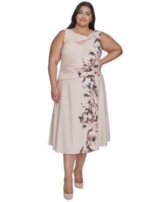 Plus Size Cowl-Neck Sleeveless Midi Dress Product Image