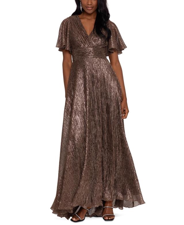 Betsy & Adam Womens V-Neck Flutter-Sleeve Metallic Dress Product Image