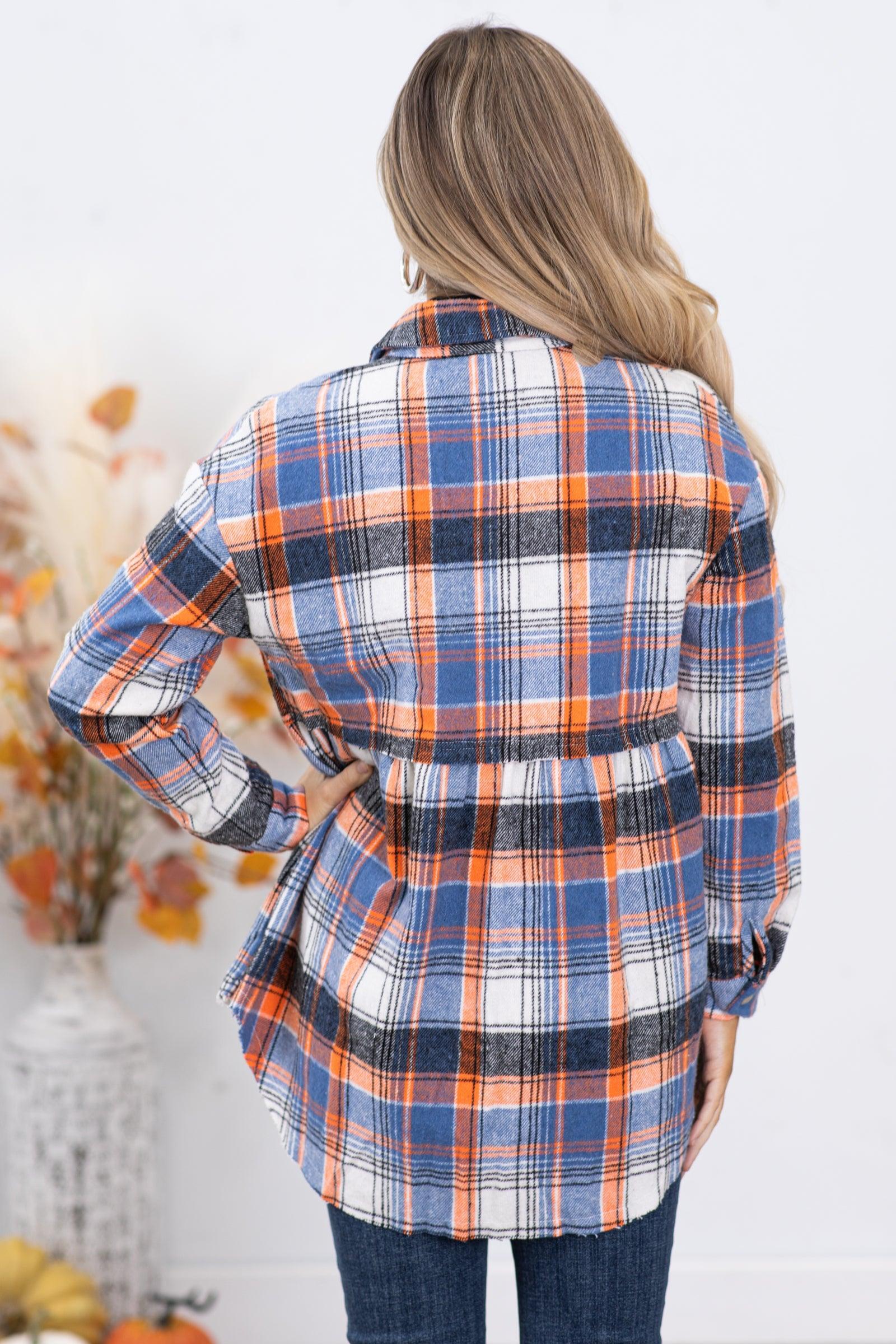 Orange and Blue Plaid Babydoll Button Up Top Product Image