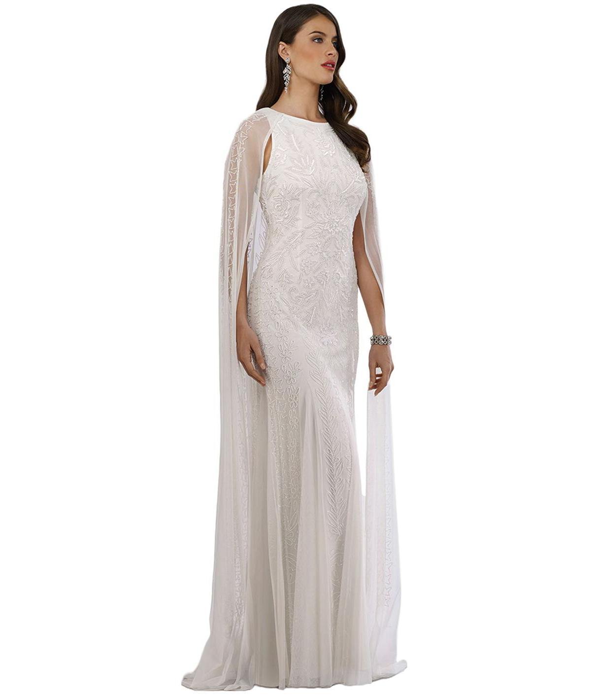 Lara Womens Eve Beaded Cape Sleeve Wedding Dress Product Image