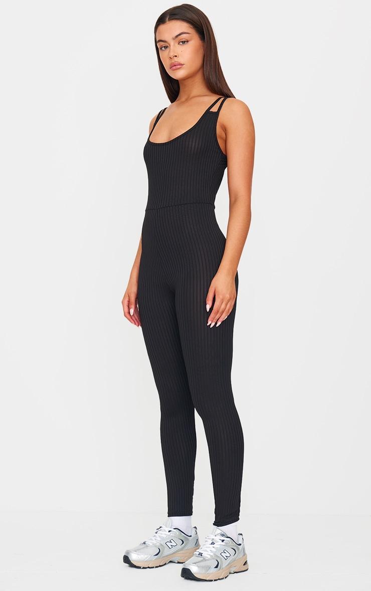 Black Rib Double Strap Jumpsuit Product Image