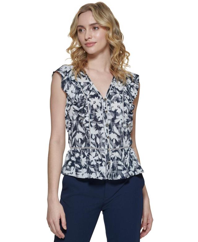 Tommy Hilfiger Womens Floral-Print Ruffled Woven Peplum Blouse Product Image