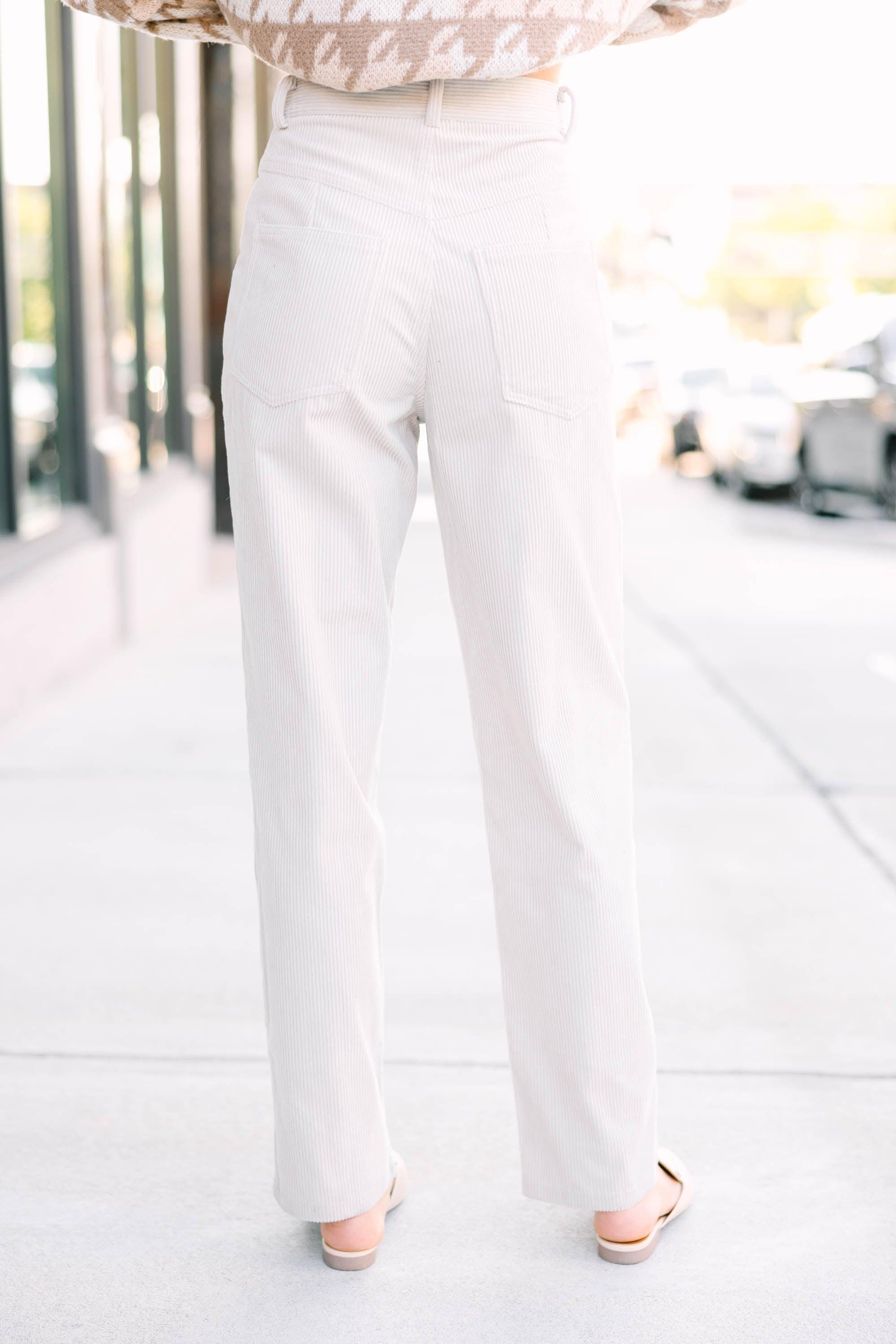 Bring It Back Beige White Corduroy Straight Cut Pants Female Product Image