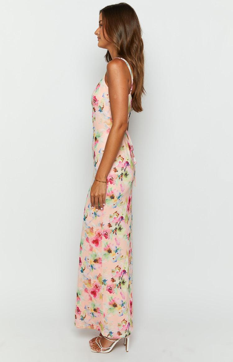 Aster Pink Floral Mesh Maxi Dress Product Image