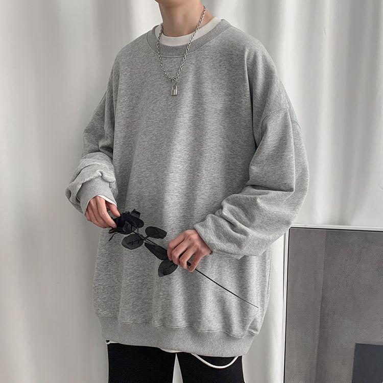 Crew Neck Plain Oversized Sweatshirt Product Image