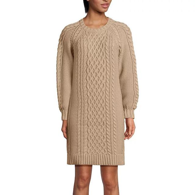 Womens Lands End Cable Crew Neck Sweater Dress French Pecan Grey Product Image