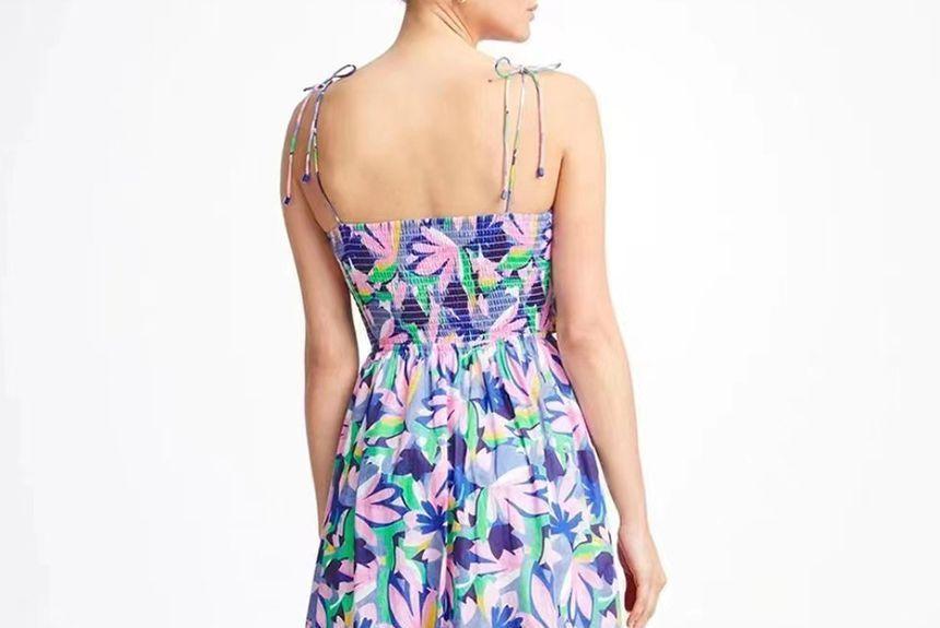 Spaghetti Strap Print Midi A-Line Dress Product Image