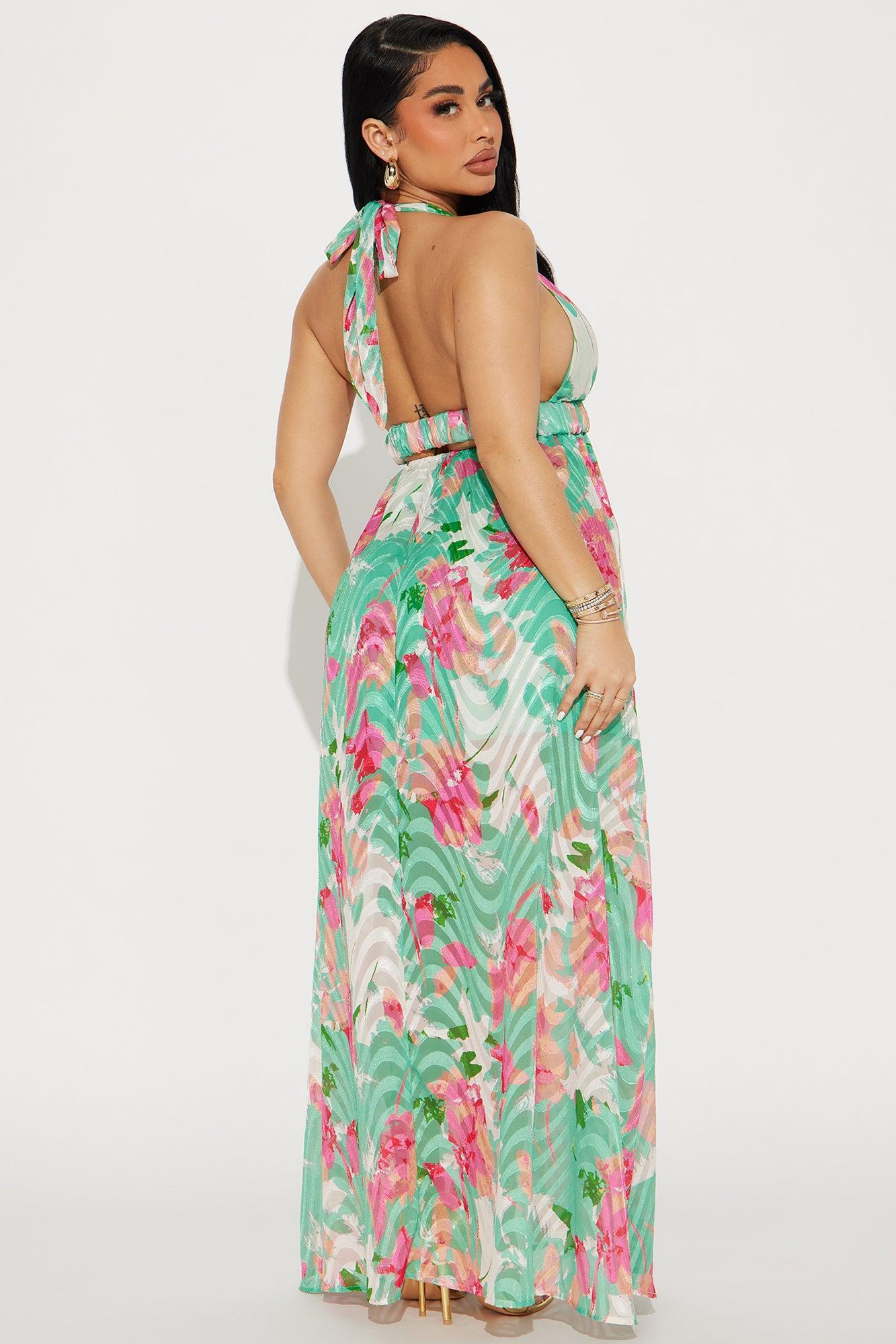 Clara Chiffon Maxi Dress - Green/combo Product Image