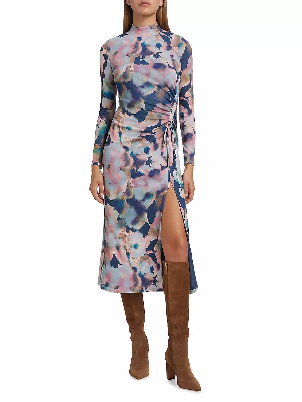 Mona Watercolor Floral Midi-Dress Product Image