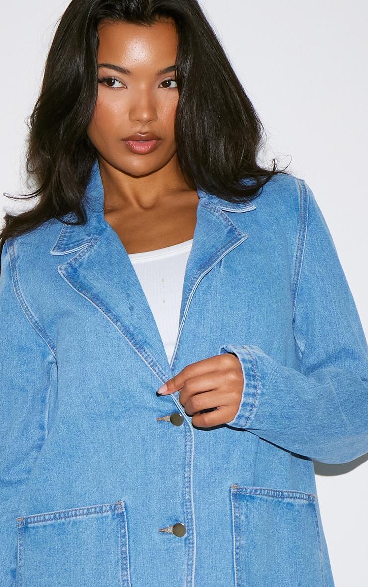 Mid Blue Denim Oversized Blazer Product Image