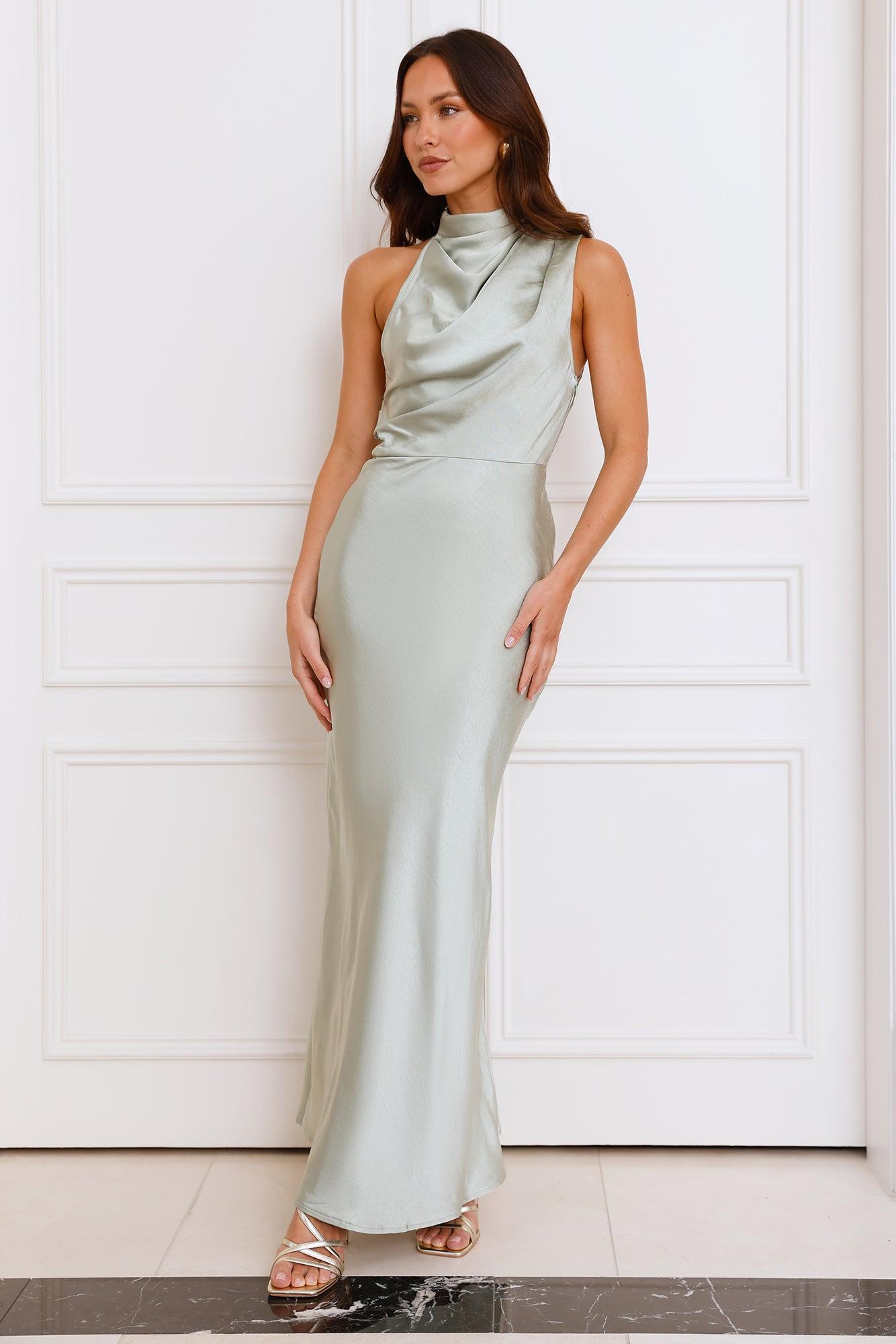 Formal Luxe Satin Maxi Dress Sage Product Image