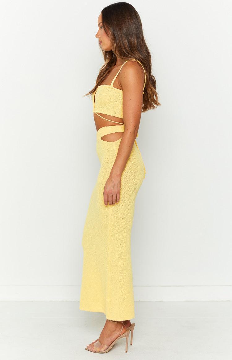 Ellah Yellow Knit Midi Skirt Product Image