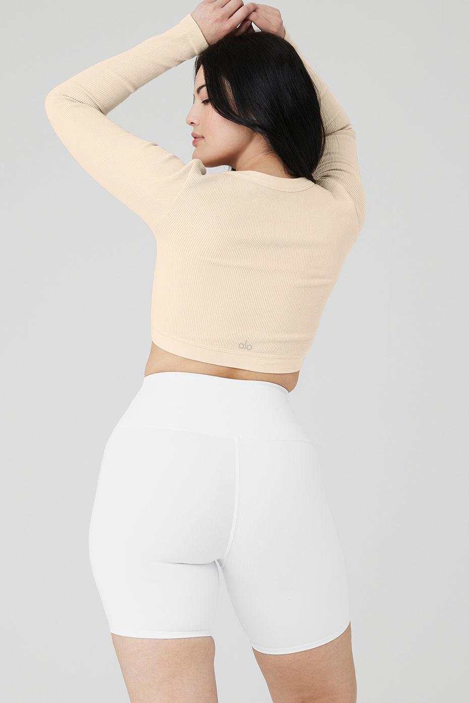 Seamless Ribbed Cropped Serene Long Sleeve - Macadamia Product Image