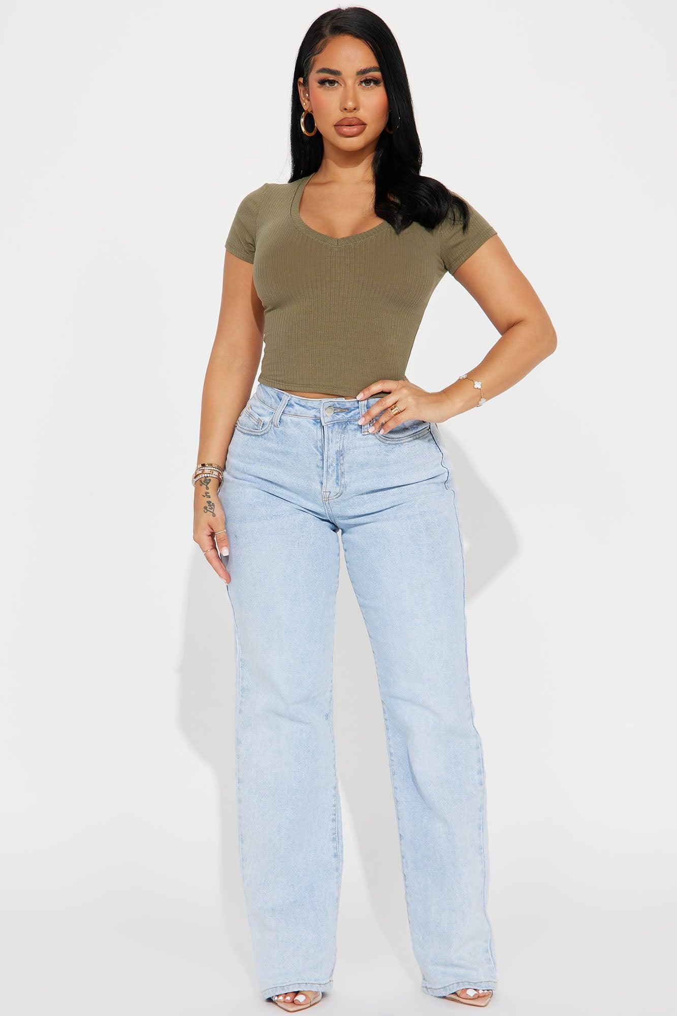 Sade Ribbed Crew Neck Top - Olive Product Image