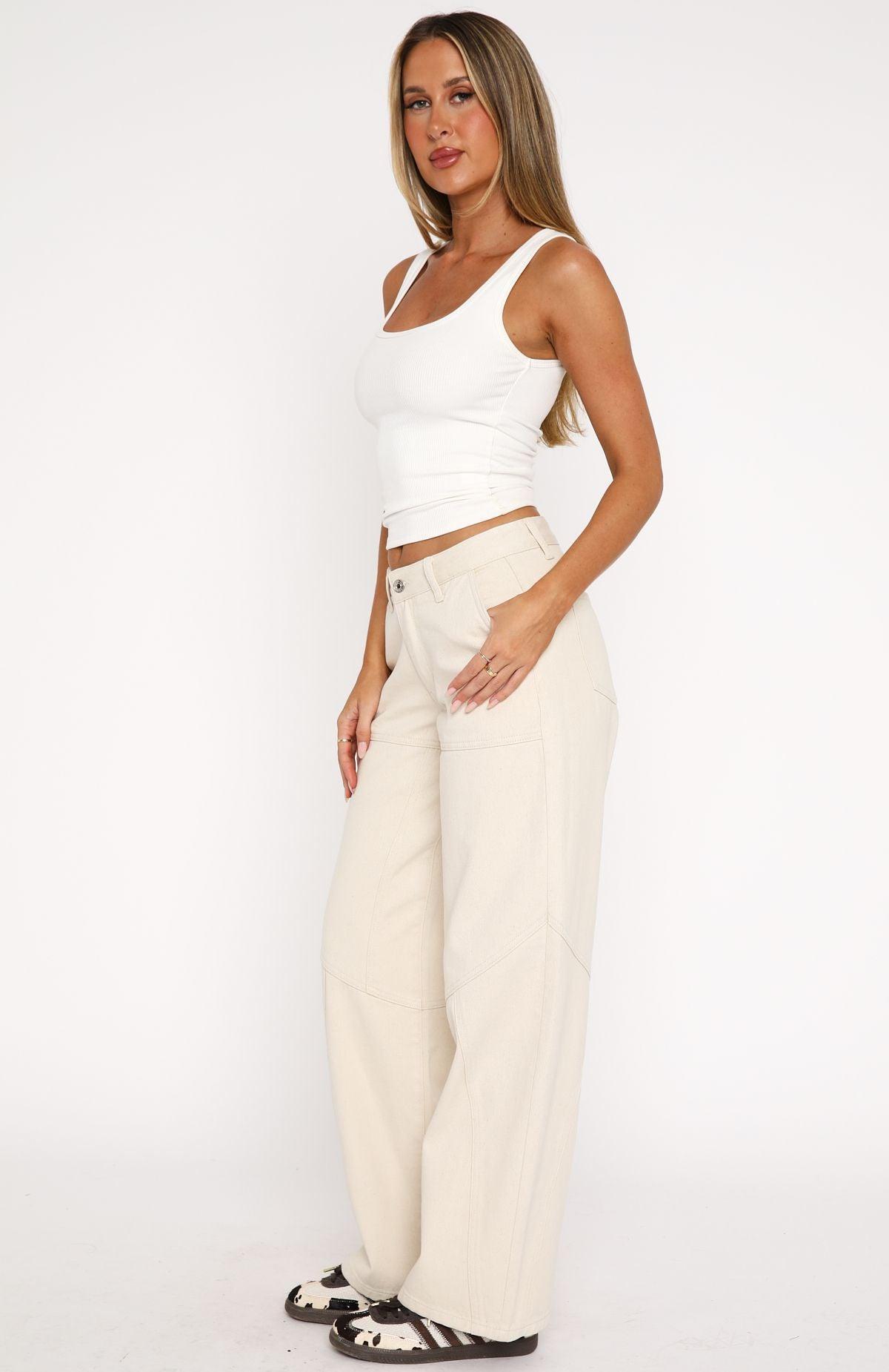 Selena Low Rise Wide Leg Jeans Cream Product Image