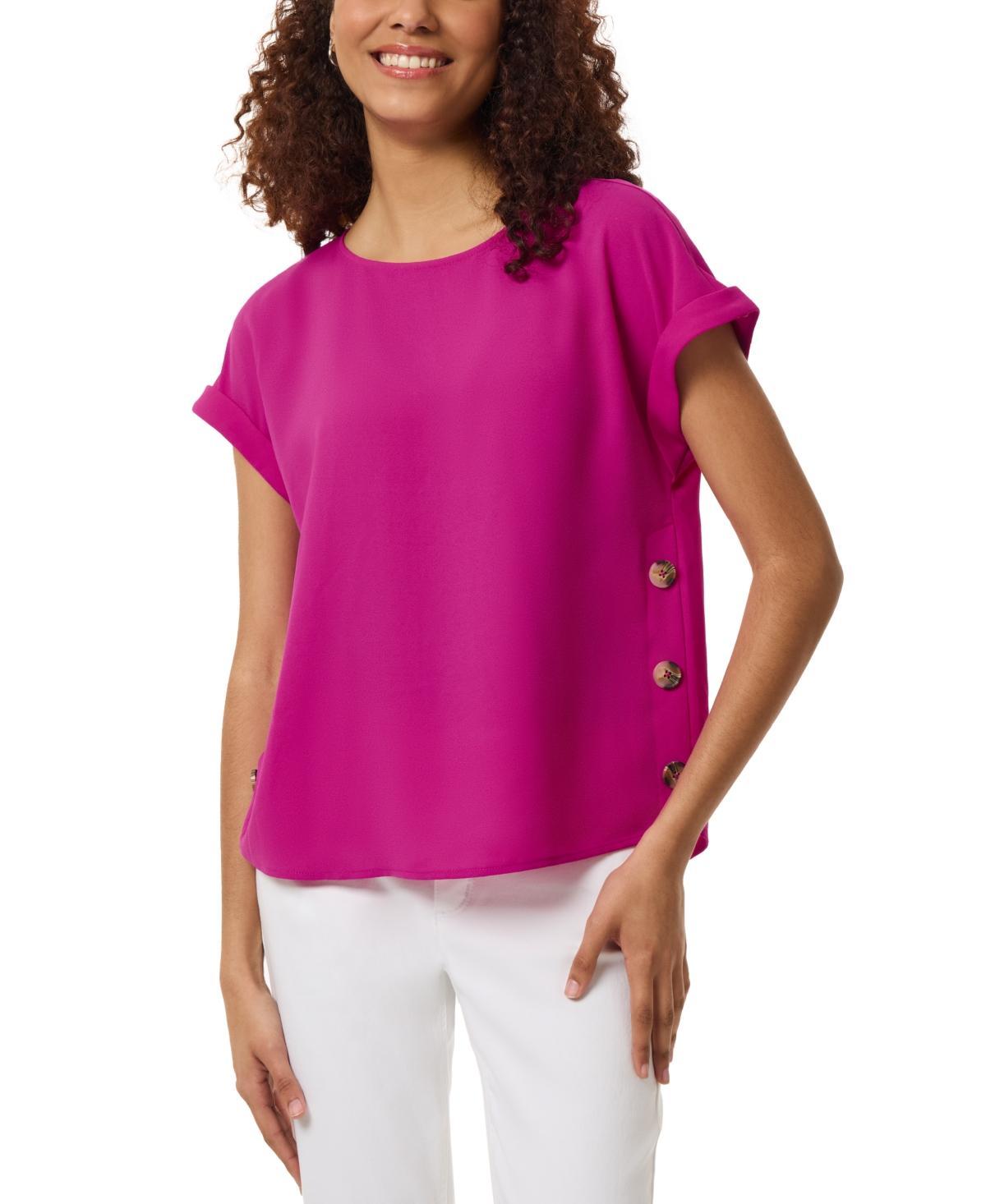 Jones New York Womens Crewneck Short-Sleeve Button-Trim Top Product Image