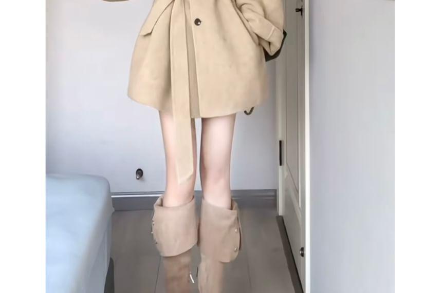 Turtleneck Button-Up Plain Long Coat Product Image