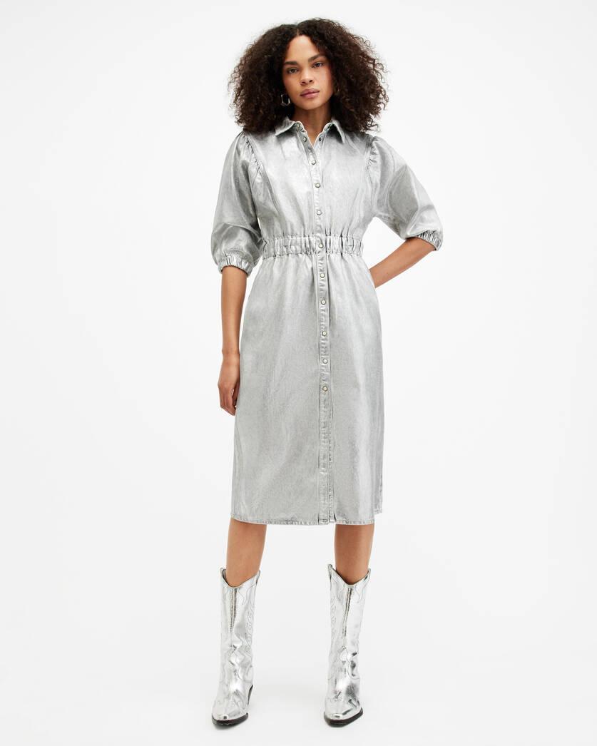 Osa Metallic Coated Denim Midi Dress Product Image